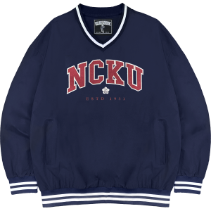 NCKU美式電繡滑面V領大學T_深藍