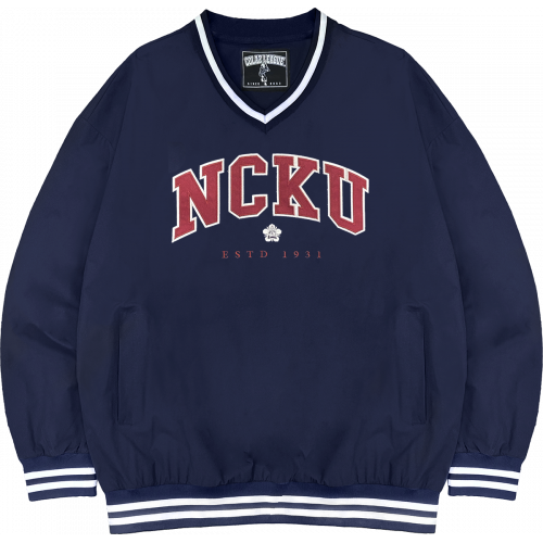 NCKU美式電繡滑面V領大學T_深藍