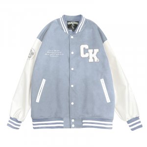 NCKU美式經典棒球外套_ 濛霧灰藍